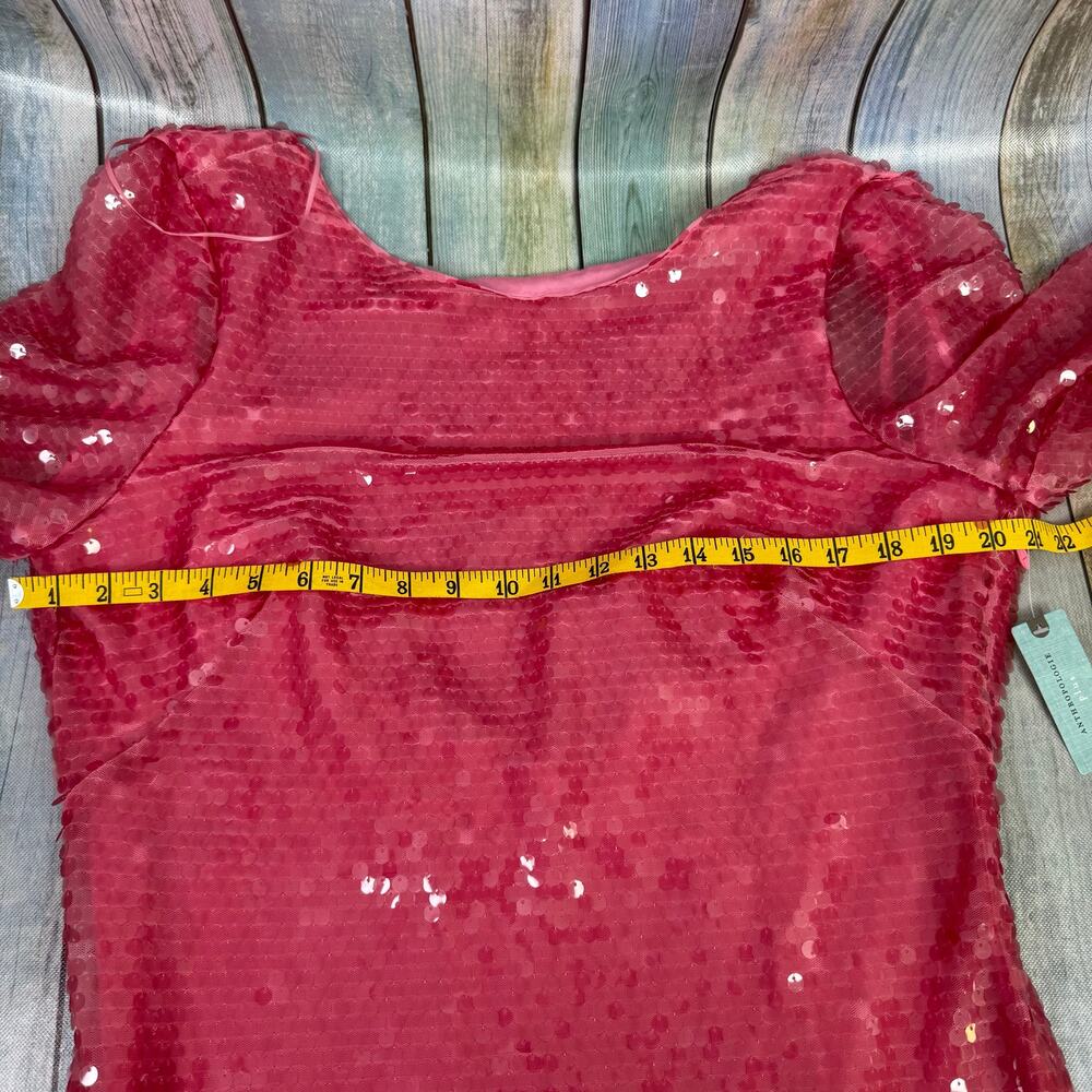 Pink Sequin Drape Back Mini Dress Anthropologie Long Sleeve NEW with Tags 16W - Picture 3 of 12